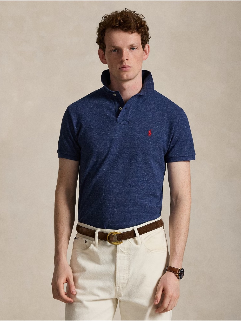 Polo By Ralph Lauren. The Iconic Mesh Polo In Classic Royal Heather W/Red Logo